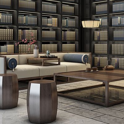 新中式沙发茶几组合