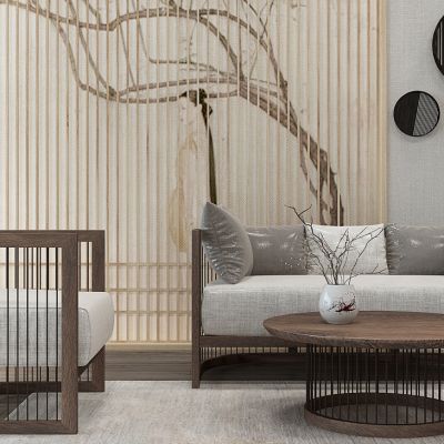 新中式沙发茶几组合