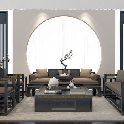 新中式沙发茶几组合