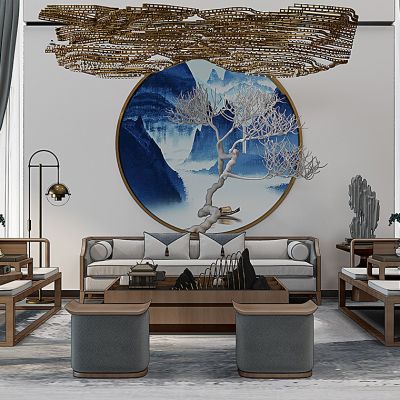 新中式沙发茶几组合