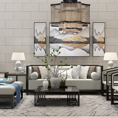 新中式沙发茶几组合