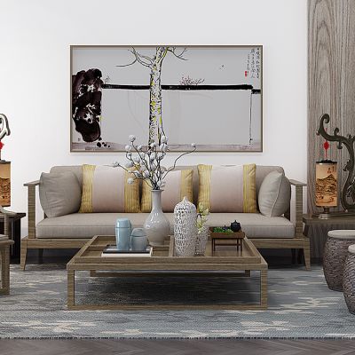 新中式沙发组合茶几饰品组合