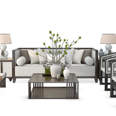 新中式沙发茶几组合
