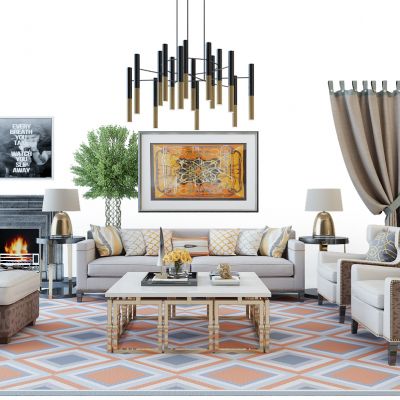 欧式沙发组合电视柜玄关柜壁炉