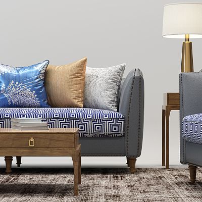 新中式沙发茶几台灯