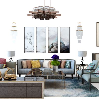 现代中式沙发组合电视柜玄关柜