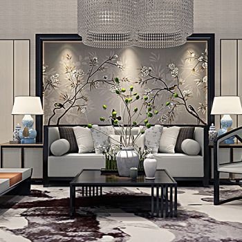 新中式沙发茶几鼓凳边几花瓶