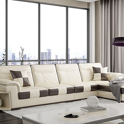 现代皮革多人沙发茶几组合