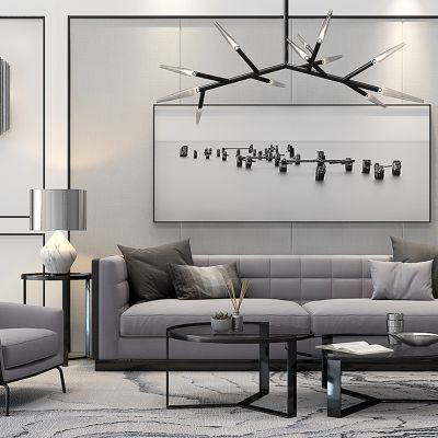 现代组合沙发茶几摆件灯具组合