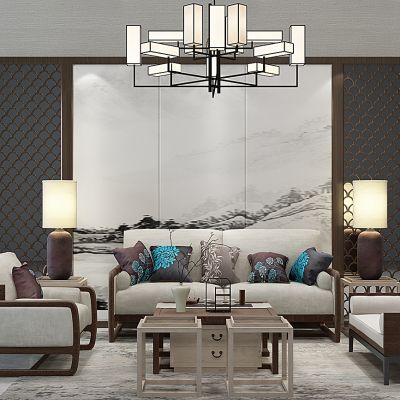 新中式沙发茶几组合