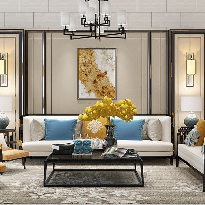 新中式沙发茶几组合