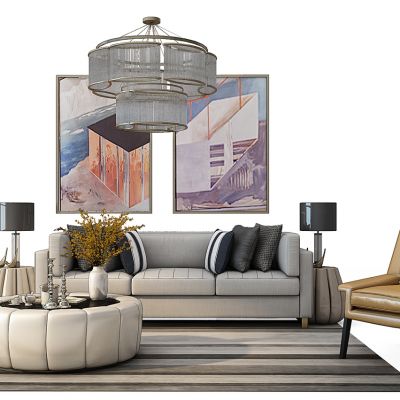 现代沙发茶几吊灯组合