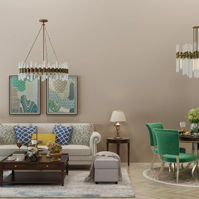 美式沙发茶几餐桌椅铁艺吊灯