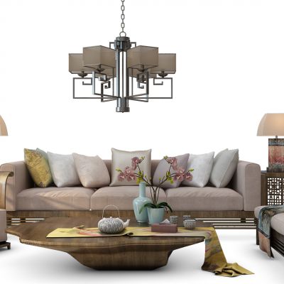 中式沙发树桩茶几