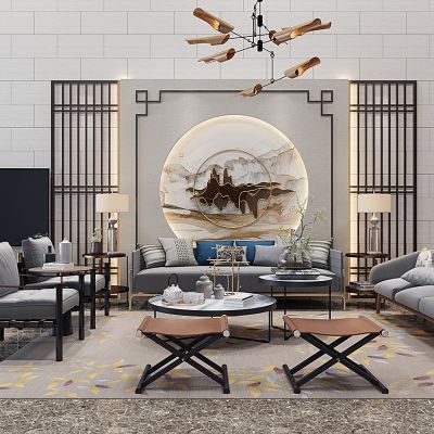 新中式沙发茶几组合