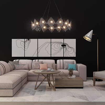 北欧沙发茶几落地灯吊灯装饰画摆件立体画