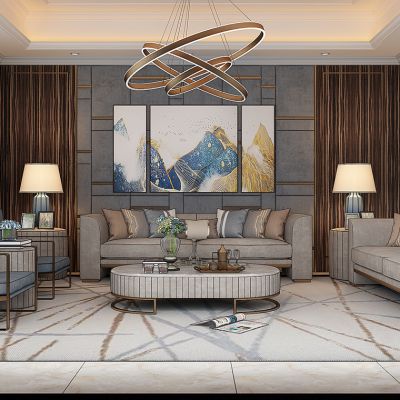 现代港式沙发茶几吊灯组合