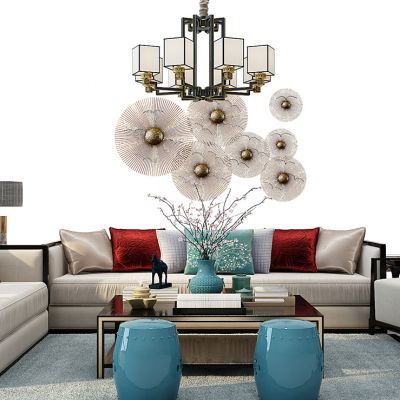 新中式沙发茶几吊灯鼓凳