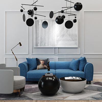 北欧布艺沙发茶几组合