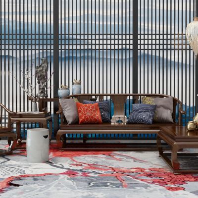 中式实木沙发茶几组合