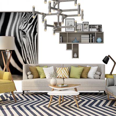 现代沙发茶几吊灯组合