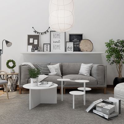 北欧沙发茶几书籍饰品组合