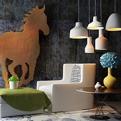 单人沙发脚踏吊灯马挂饰组合