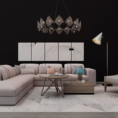 北欧现代沙发茶几水晶吊灯组合