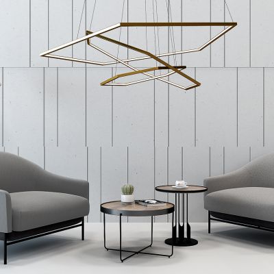 休闲沙发高级灰沙发椅金属吊灯组合