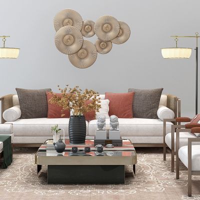 新中式沙发茶几落地灯狮子印章挂饰