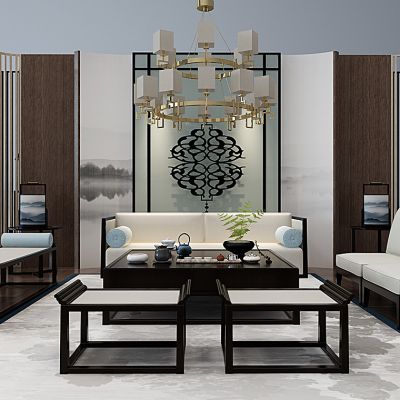 新中式沙发茶几组合