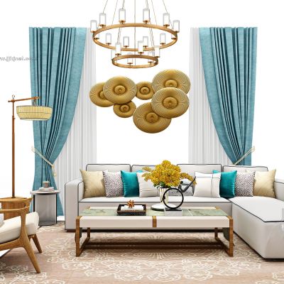 现代中式沙发茶几组合