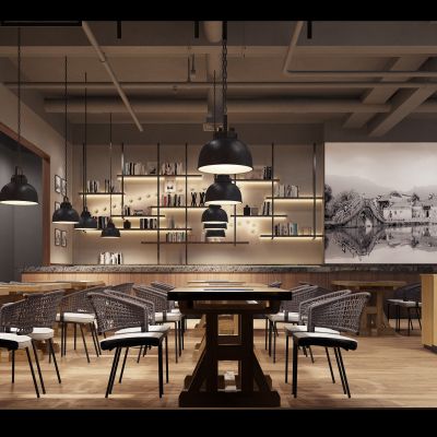 工业风餐台户外藤编桌椅工矿灯