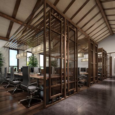 新中式会所开敞开办公区办公室