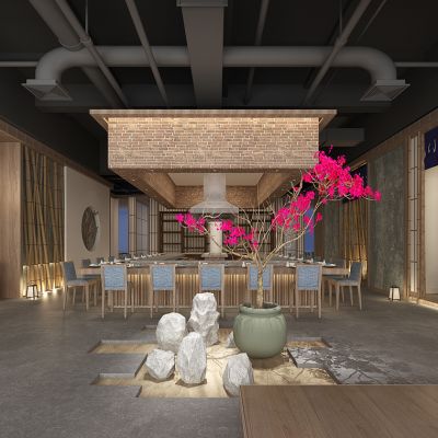 日式餐厅日本料理石头摆件樱花铁板烧