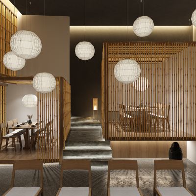 日本料理日式餐厅前厅石头景观