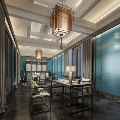 新中式餐厅包间书桌椅吊灯