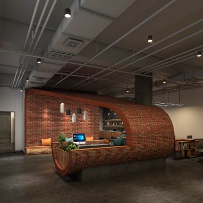 工业风开敞办公空间水吧台餐厅