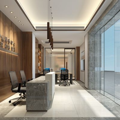 现代风格办公门厅前厅前台3D模型