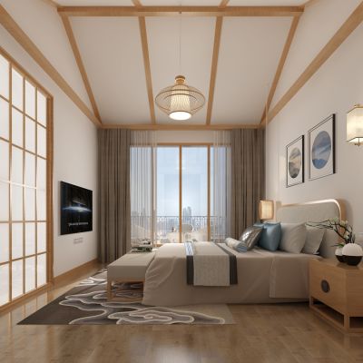 日式酒店客房spa会所按摩大床房