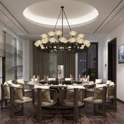 新中式包间包房吊灯餐桌椅
