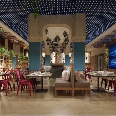 现代工业风混搭餐厅大树