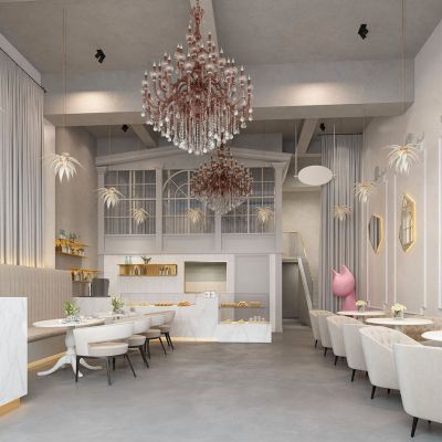 简欧式式饮品店甜点甜品糕点店水吧台水晶吊灯