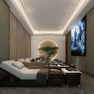 现代足疗按摩房大厅按摩床马灯