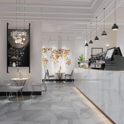 现代咖啡厅水吧台铁艺桌椅