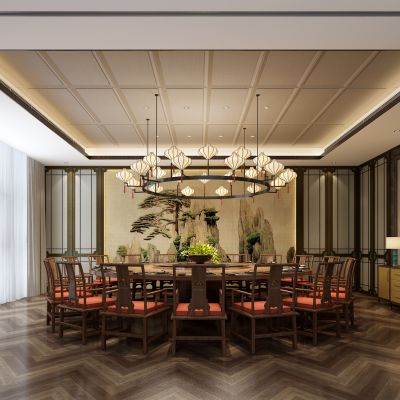 新中式餐厅包房包间餐桌椅吊灯