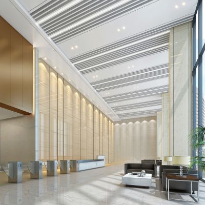 现代风格办公大堂前台前厅接待区3D模型