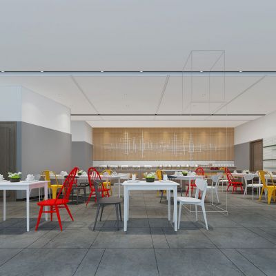 现代办公室员工餐厅3D模型