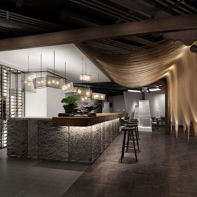 新中式餐厅吧台线帘