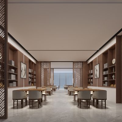 新中式餐厅石头墙自助餐台